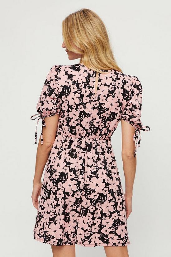 Dorothy Perkins Pink Black Large Floral Textured Tie Sleeve Mini Dress 3