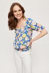 Dorothy Perkins Cream Blue Floral Button Gypsy Top thumbnail 1