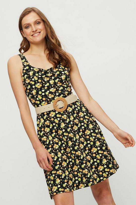 Dorothy Perkins Black Lemon Floral Ruched Strappy Mini Dress 1