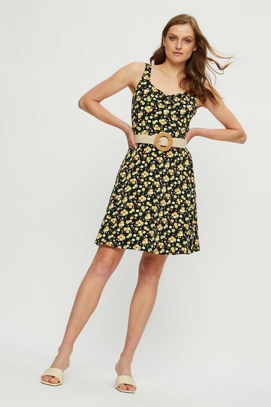 Dorothy Perkins Black Lemon Floral Ruched Strappy Mini Dress 2
