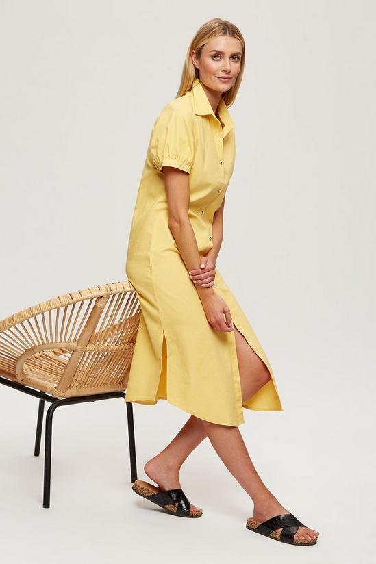 Dorothy Perkins Yellow Long Line Linen look Midi Shirt Dress 1