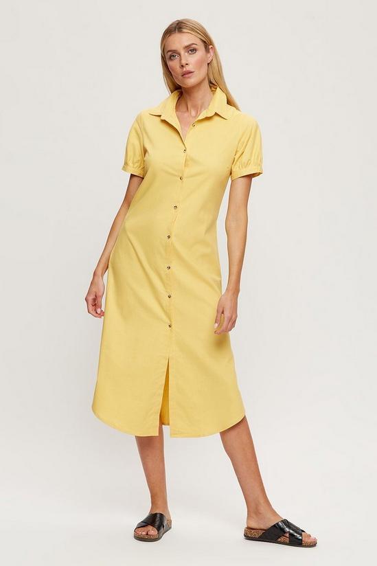 Dorothy Perkins Yellow Long Line Linen look Midi Shirt Dress 2