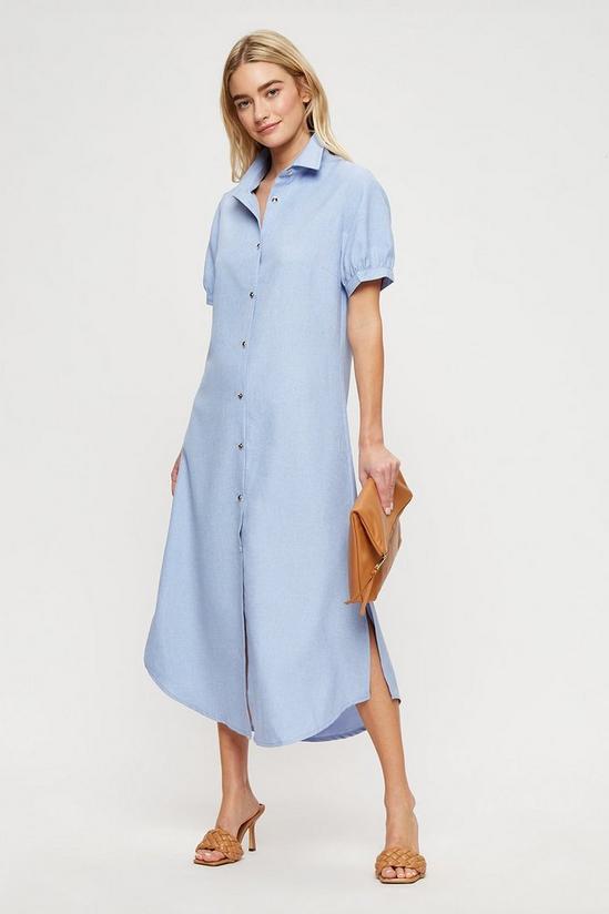 Dorothy Perkins Blue Long Line Linen Look Midi Shirt Dress 1