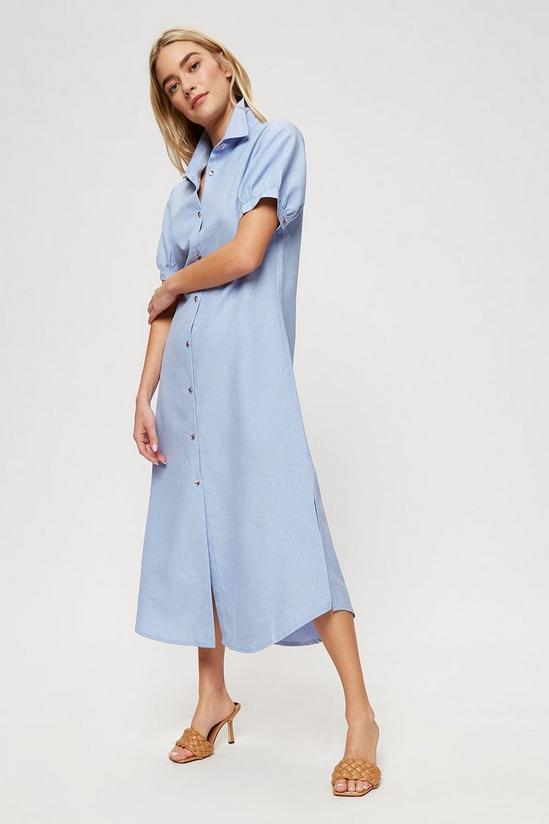 Dorothy Perkins Blue Long Line Linen Look Midi Shirt Dress 2