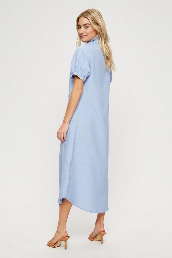 Dorothy Perkins Blue Long Line Linen Look Midi Shirt Dress 3