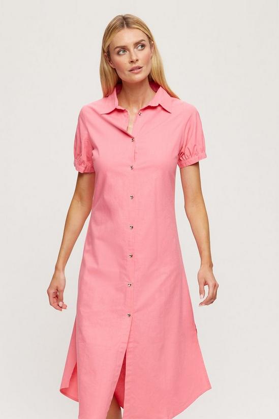 Dorothy Perkins Pink Long Line Linen look Midi Shirt Dress 1