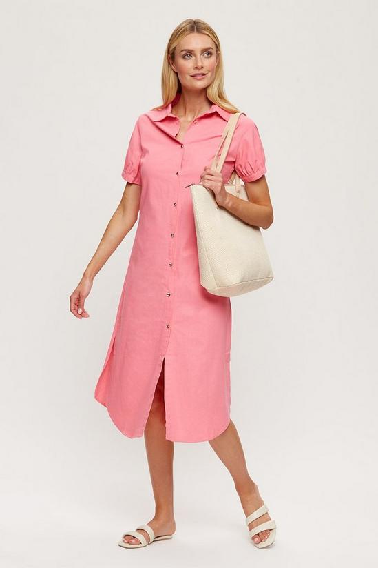 Dorothy Perkins Pink Long Line Linen look Midi Shirt Dress 2