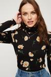 Dorothy Perkins Floral Print Button Cuff Roll Neck Top thumbnail 1