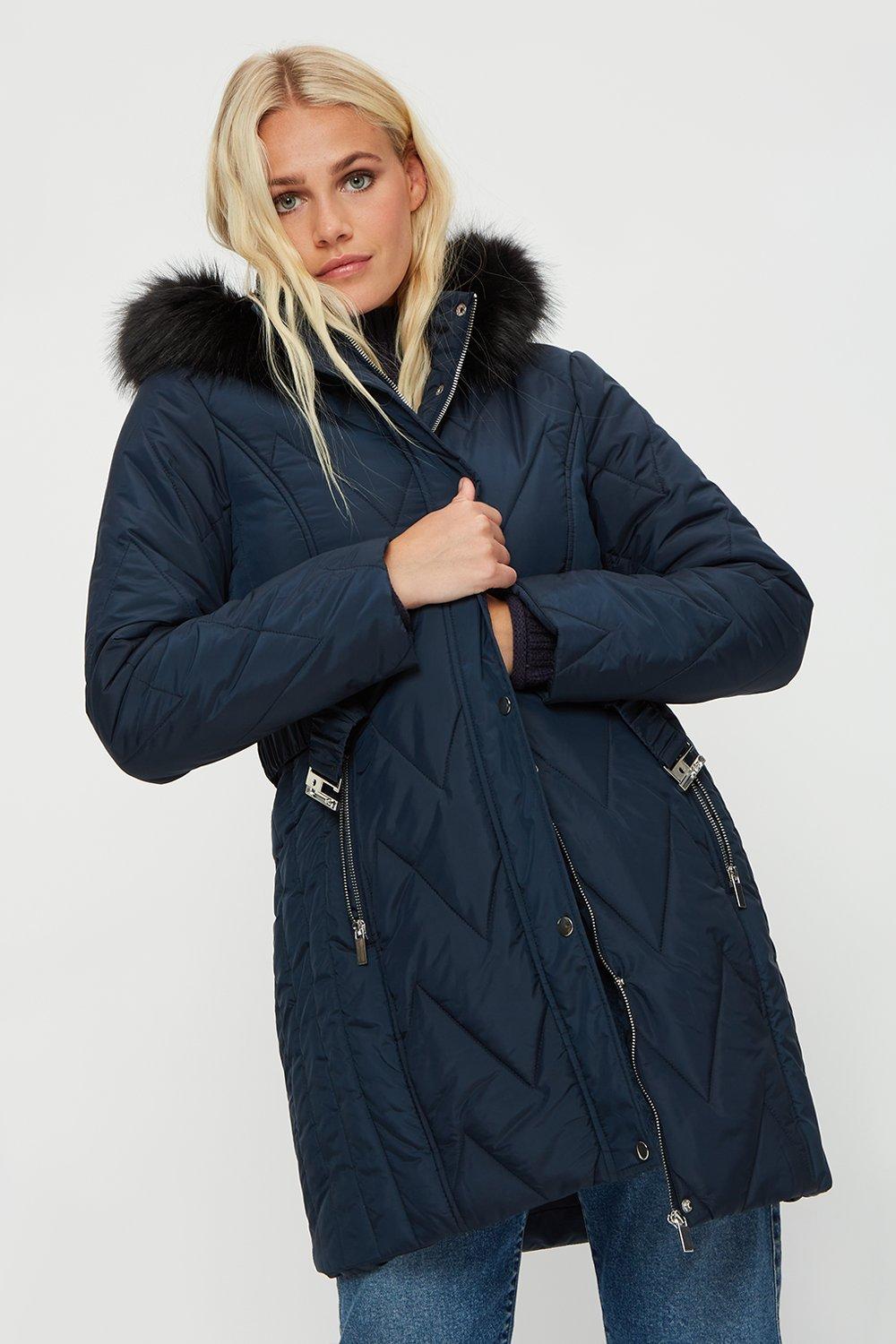 Jackets & Coats, Longline Belted Quilted Padded Coat