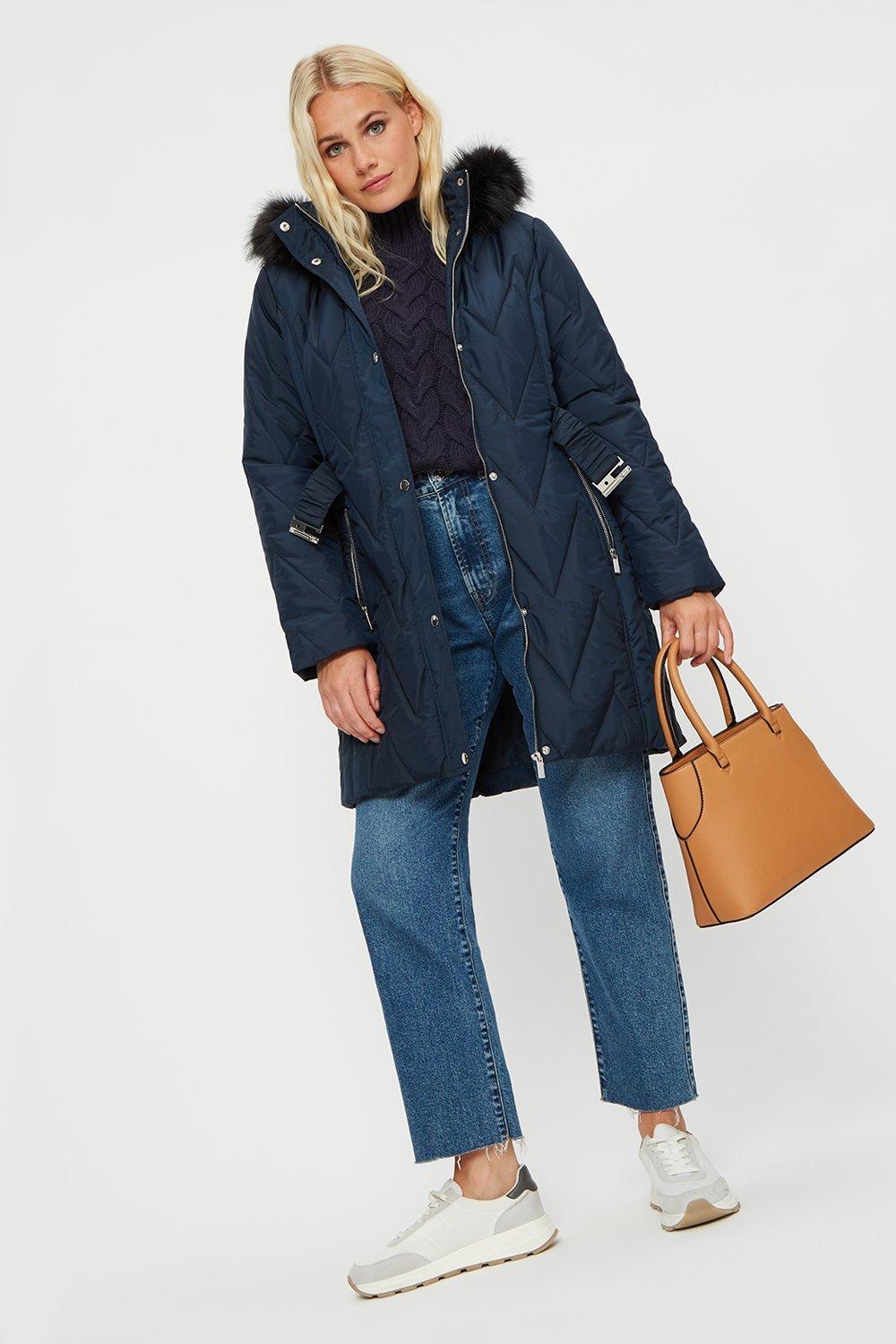 Navy luxe discount belted padded coat