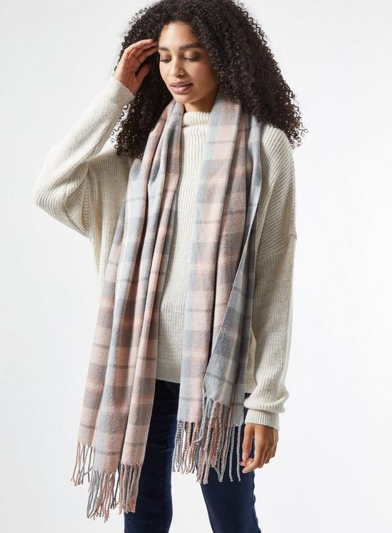 Dorothy Perkins Grey and Pink Checked Print Scarf 1