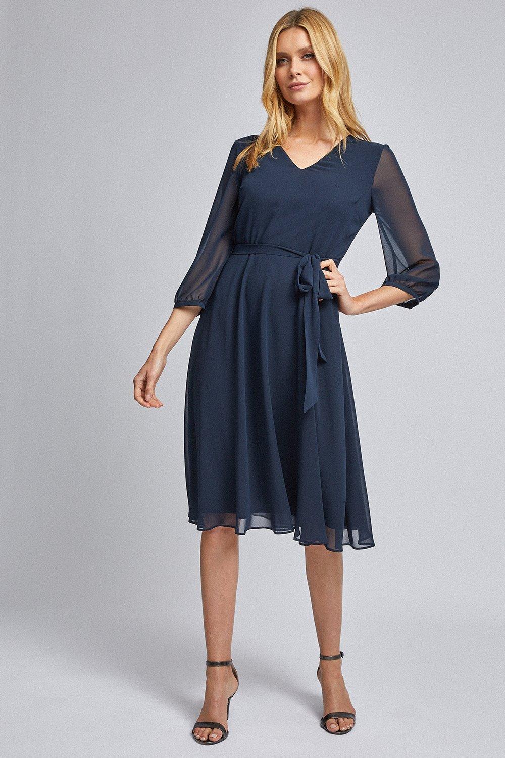 Dresses, Billie and Blossom Navy Chiffon Midi Dress