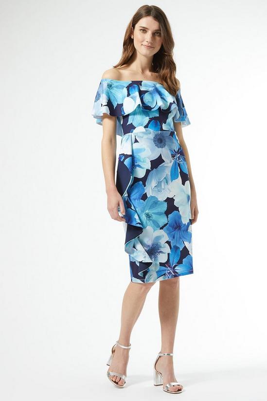 Dorothy Perkins Blue Floral Print Frill Bardot Dress 1