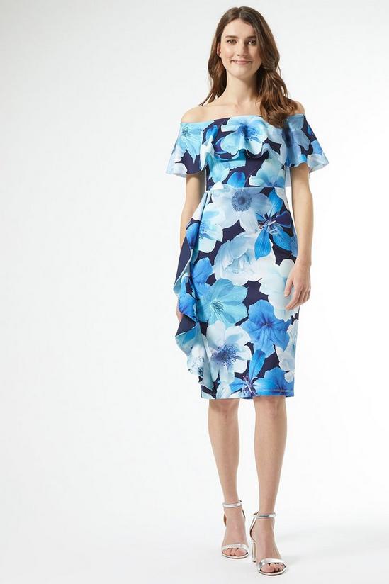 Dorothy Perkins Blue Floral Print Frill Bardot Dress 2
