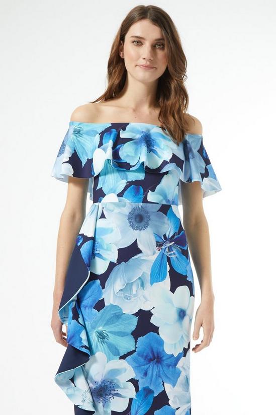 Dorothy Perkins Blue Floral Print Frill Bardot Dress 3