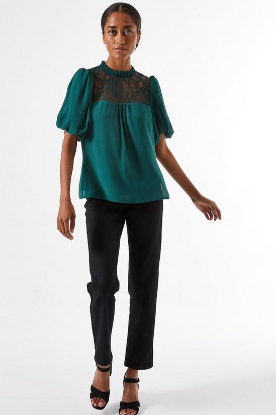 Dorothy Perkins Petite Green Puff Lace Shell Top 1