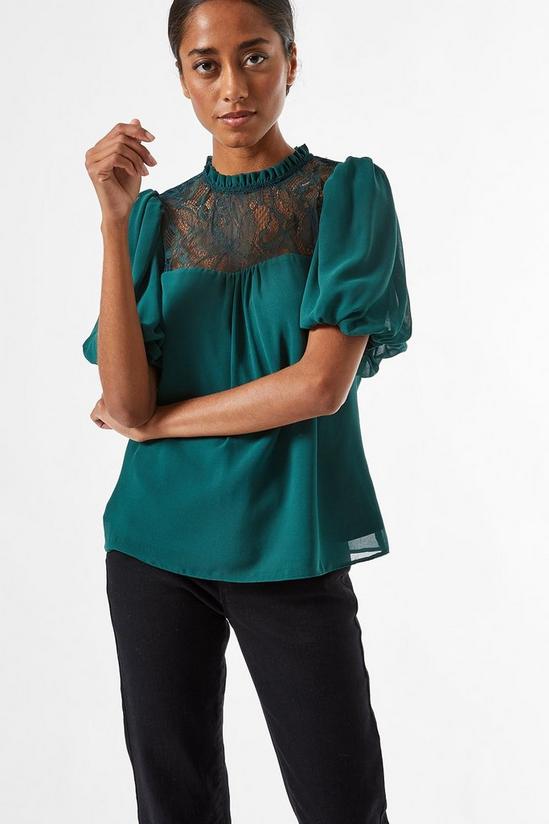 Dorothy Perkins Petite Green Puff Lace Shell Top 2