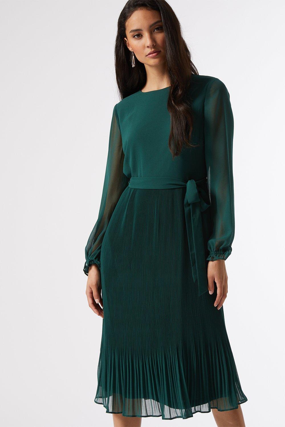 Dorothy perkins green deals pleated dress