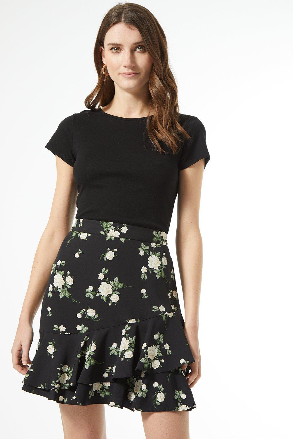 Skirts Black Floral Print Ruffle Mini Skirt Dorothy Perkins