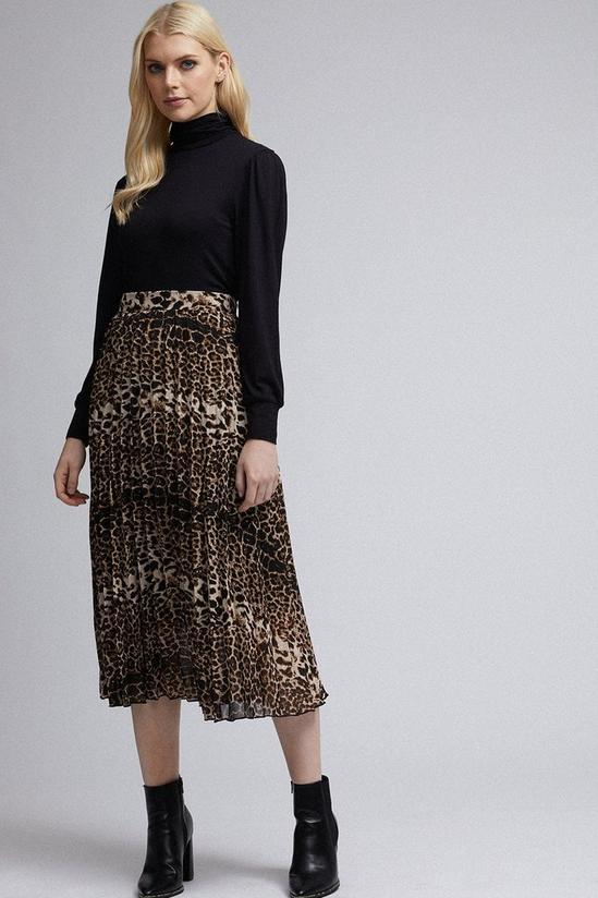 Dorothy Perkins Black Leopard Print Pleat Midi Skirt 1