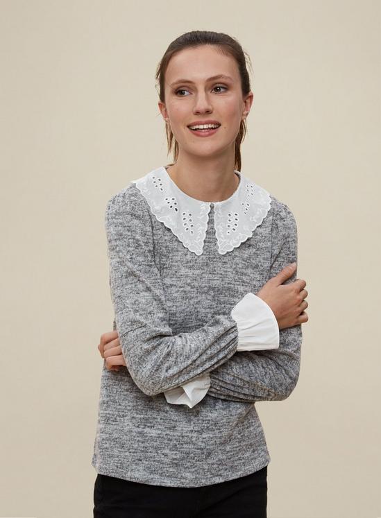 Dorothy Perkins Grey Crochet Collar Jersey Top 3