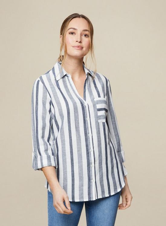 Dorothy Perkins Blue Stripe Print Linen Look Shirt 1