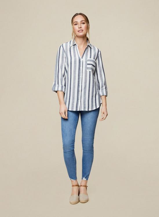 Dorothy Perkins Blue Stripe Print Linen Look Shirt 3