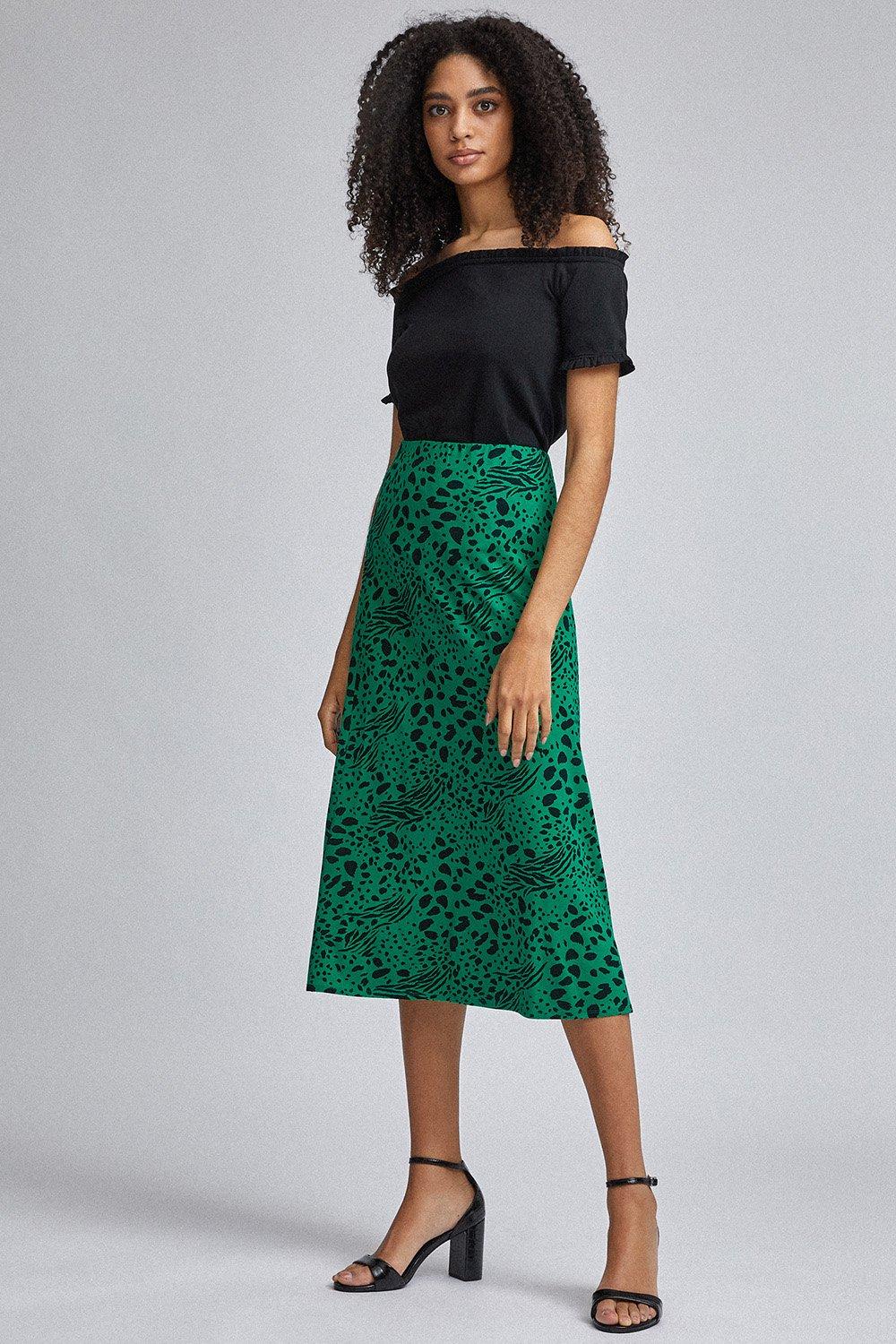 Green animal print midi skirt sale