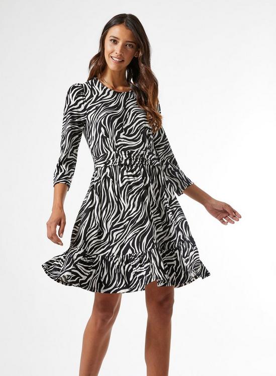 Dorothy Perkins Black Zebra Print Ruched Waist Dress 3