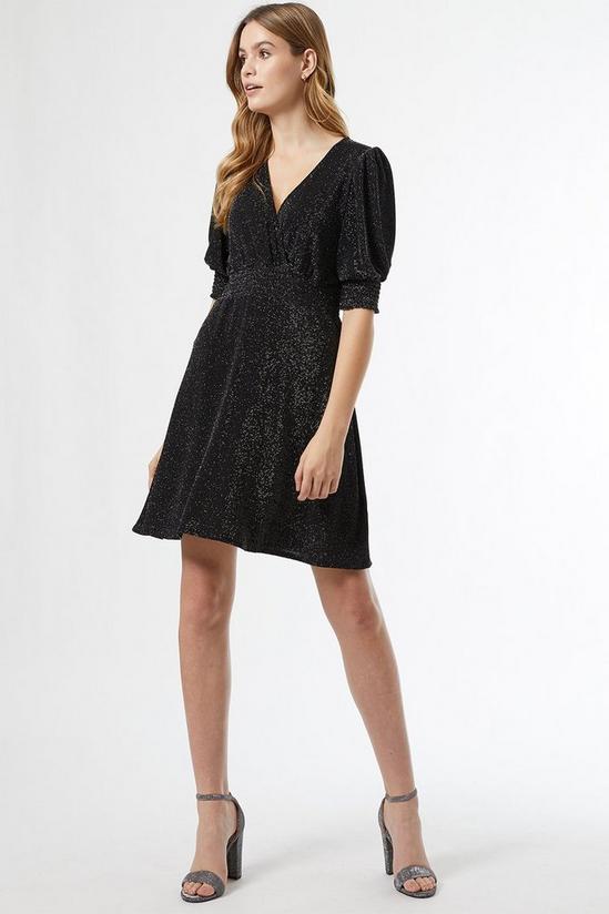 Dorothy Perkins Black Shimmer Shirred Mini Dress 1