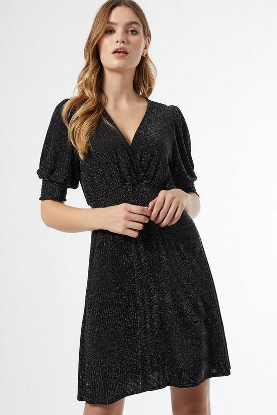 Dorothy Perkins Black Shimmer Shirred Mini Dress 2