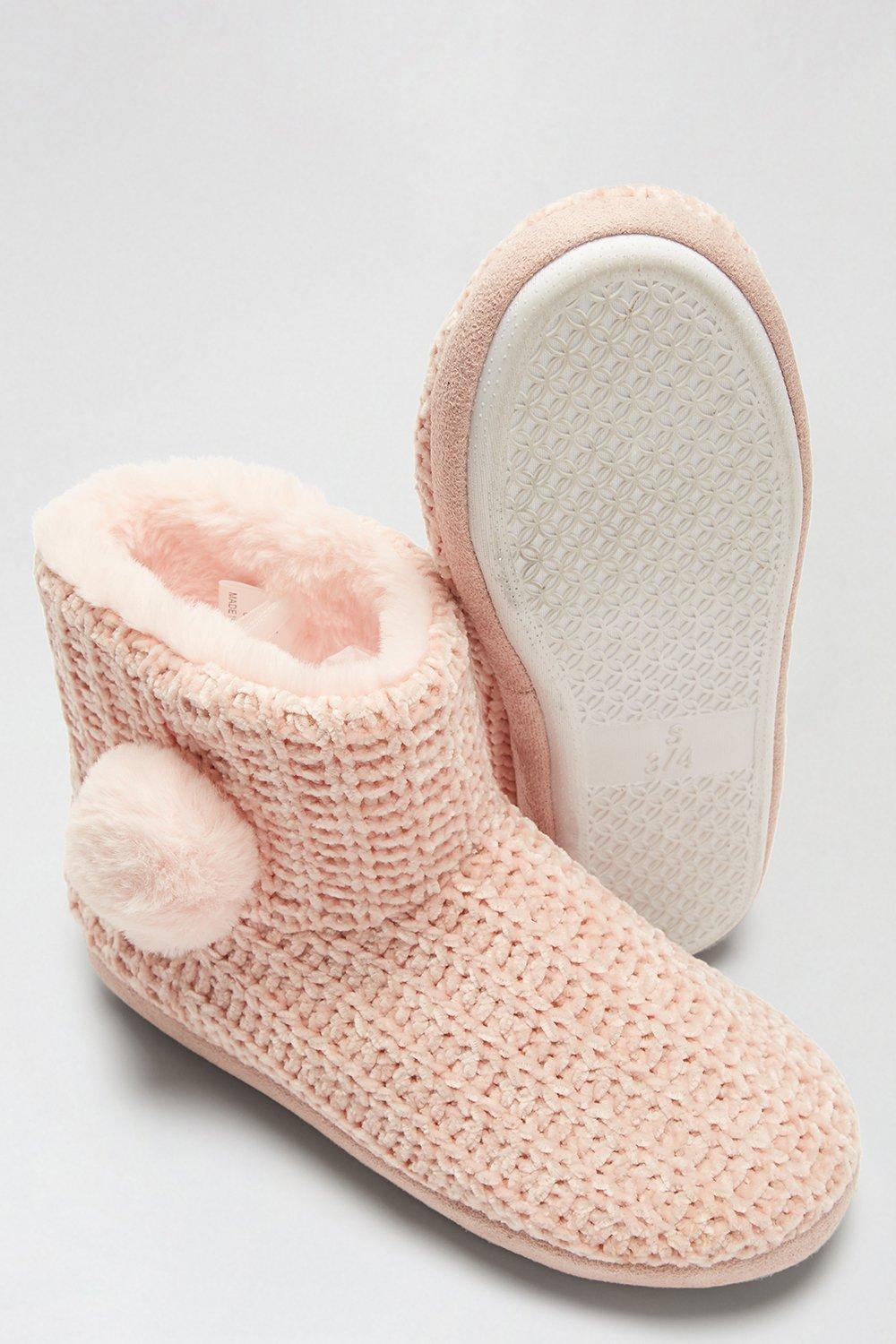 Blush Pink Chenille Slipper Boots