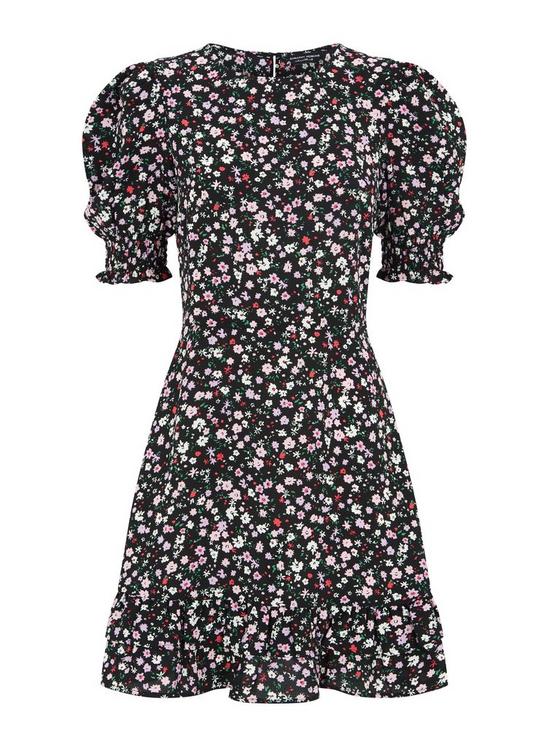 Dorothy Perkins Black Ditsy Print Frill Hem Mini Dress 2