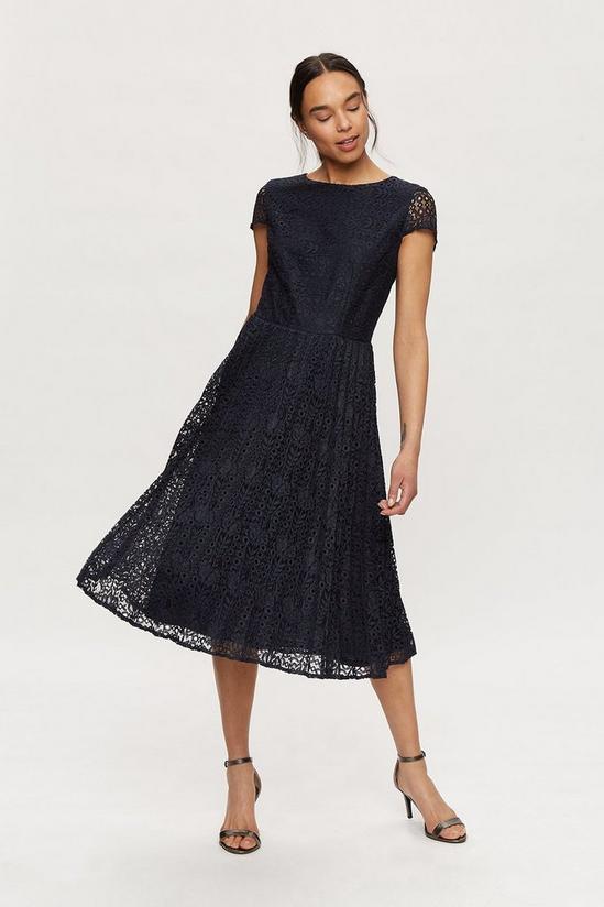 Dorothy Perkins Navy Lace Pleated Midi Dress 1