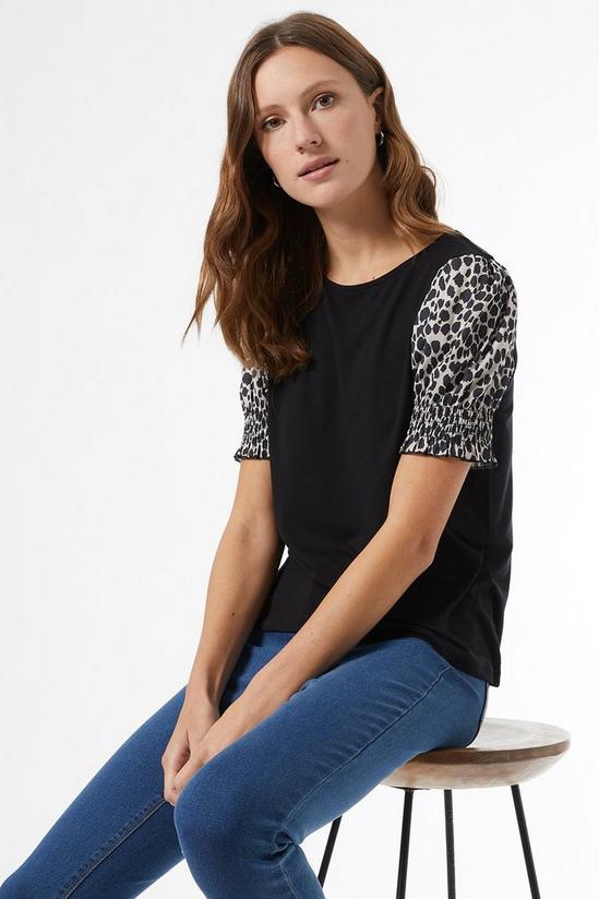 Dorothy Perkins Black Leopard Print Puff Sleeve T Shirt 2