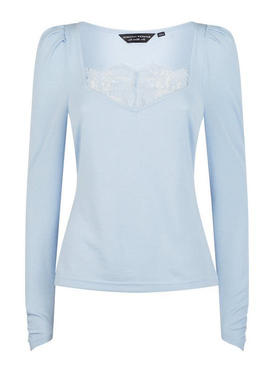 Dorothy Perkins Blue Lace Trim Ribbed Top 2