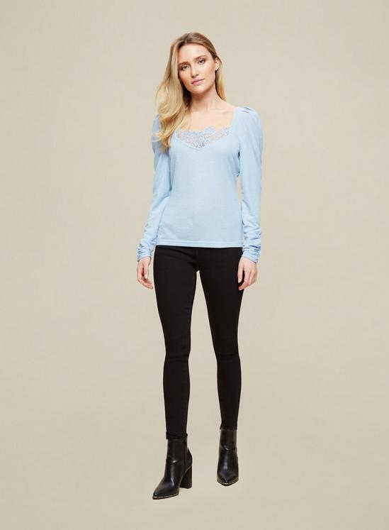 Dorothy Perkins Blue Lace Trim Ribbed Top 3