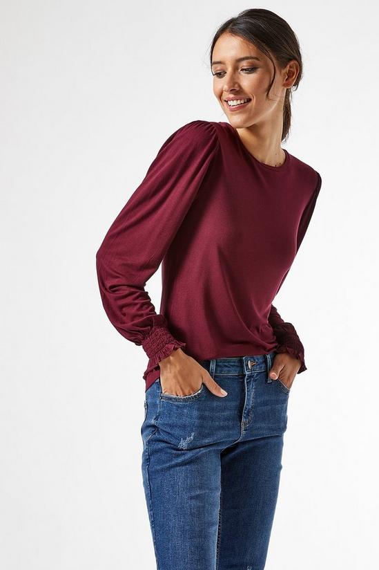 Dorothy Perkins Red Shirred Cuff Long Sleeve Top 3
