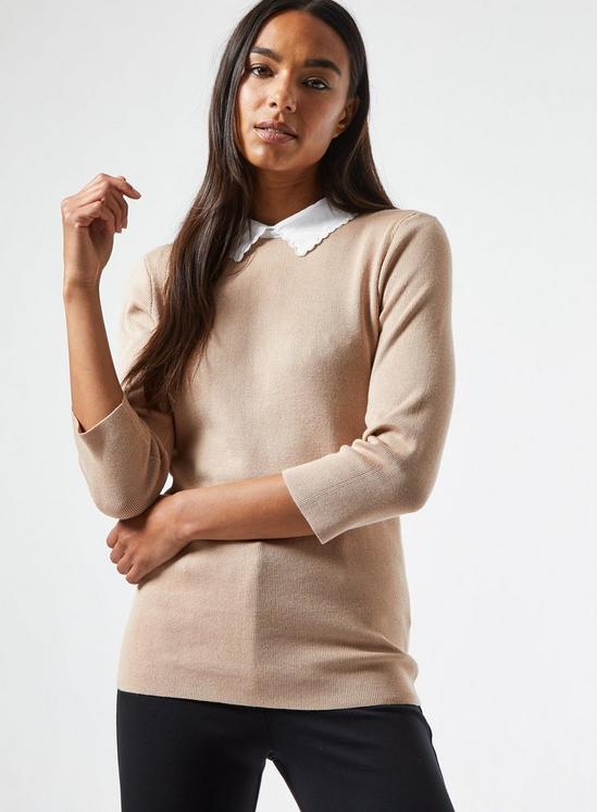 Dorothy Perkins Camel Scallop Collar Knitted Jumper 1