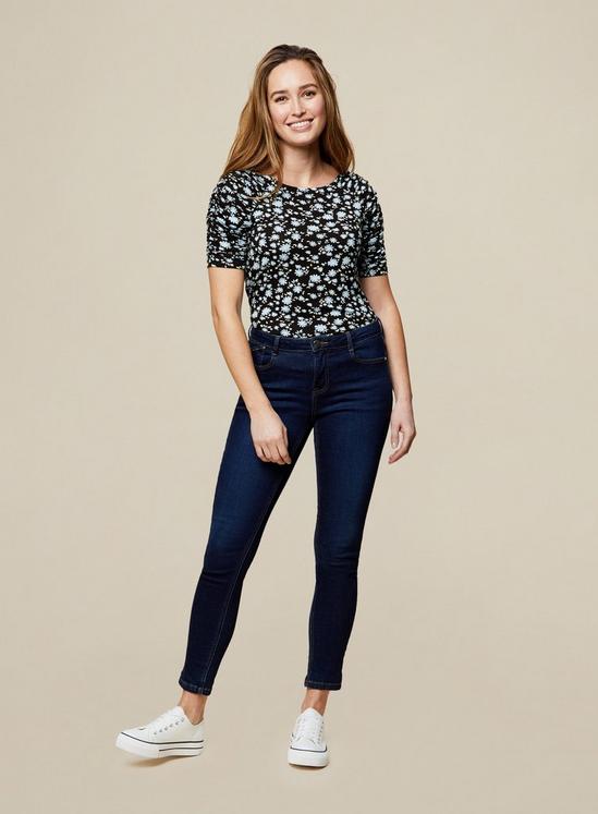 Dorothy Perkins Blue Ditsy Ruched Sleeve T-Shirt 3