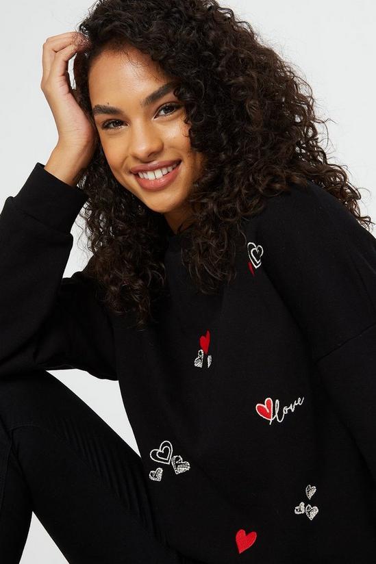 Dorothy Perkins Black Love Heart Embroidered Sweatshirt 1