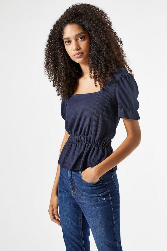 Dorothy Perkins Navy Square Neck Ruched Sleeve Top 2