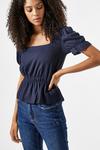 Dorothy Perkins Navy Square Neck Ruched Sleeve Top thumbnail 3