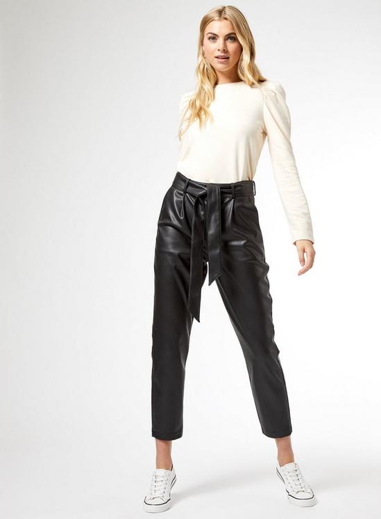 Dorothy Perkins Black Faux Leather Belted Trousers 1