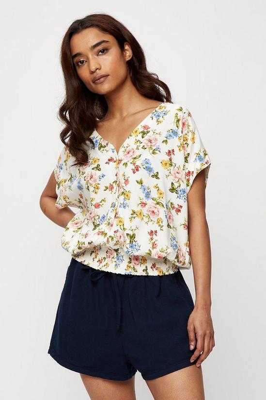 Dorothy Perkins Petite Ivory Floral Shirred Top 1