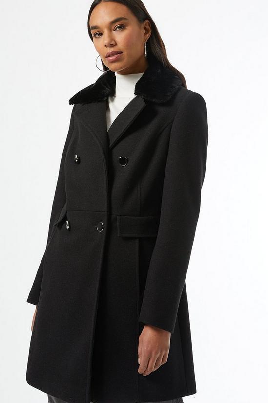 Dorothy Perkins Black Faux Fur Collar Dolly Coat 2