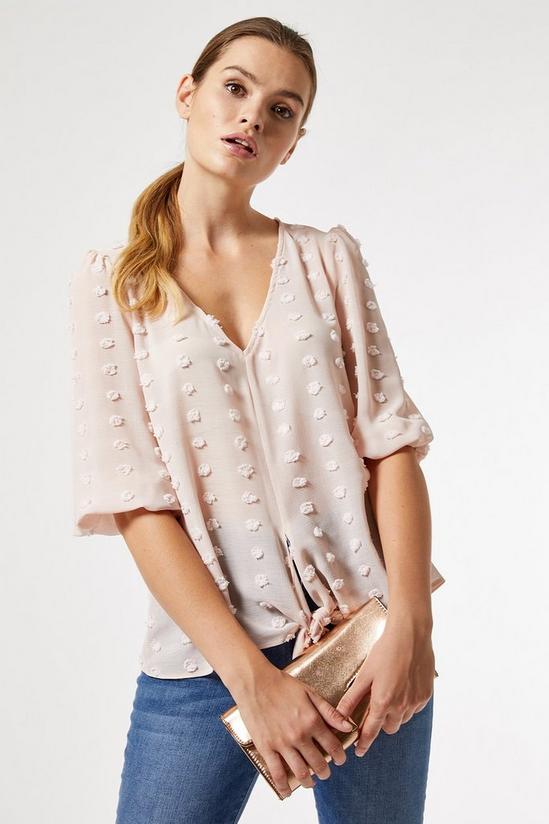 Dorothy Perkins Blush Tie Front Spot Sleeve Top 3