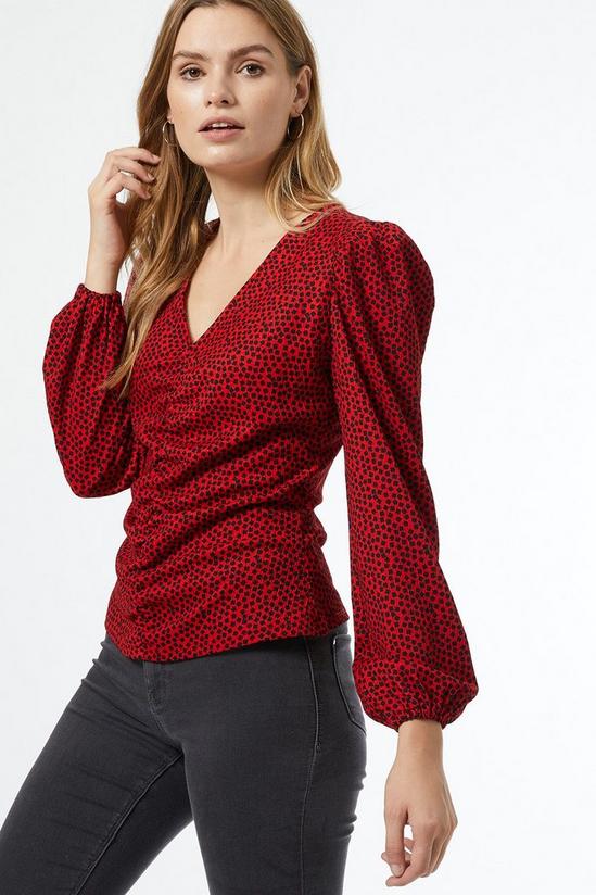 Dorothy Perkins Red Spot Print Ruched Textured Top 2