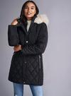 Dorothy Perkins Petites Black Long Luxe Quilted Coat thumbnail 1