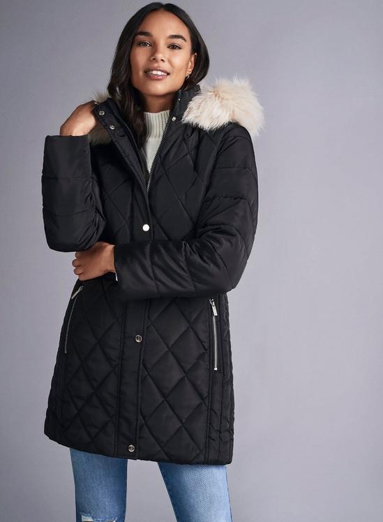 Dorothy Perkins Petites Black Long Luxe Quilted Coat 1